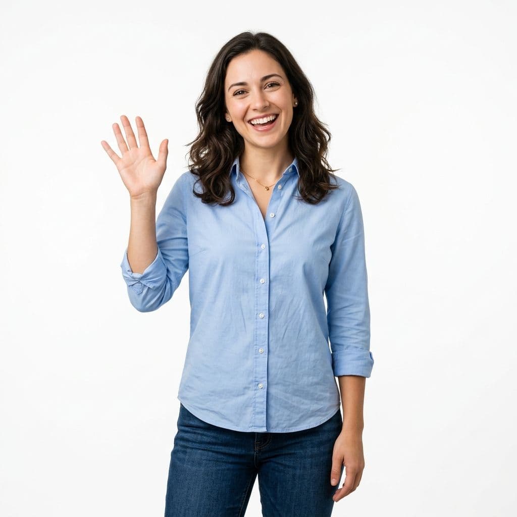 Smiling job seeker waving